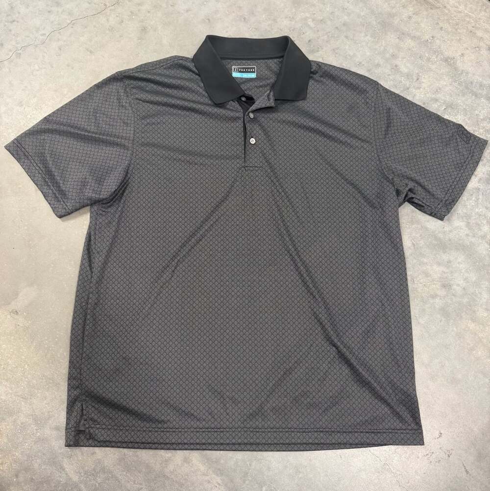 PGA Tour Golf Polo Shirt Size XXL Black Geometric Pattern